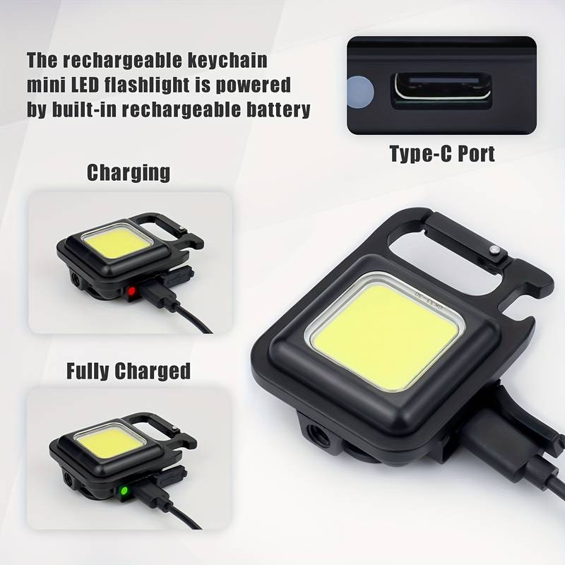 LED | Handheld Flashlight - كشاف جيب متعدد الوظائف، ضوء سلسلة المفاتيح القابلة لإعادة الشحن