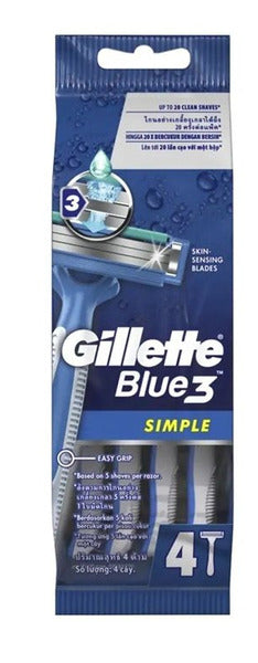 Gillette Blue Simple3 Men’s Disposable Razors- 4 Count