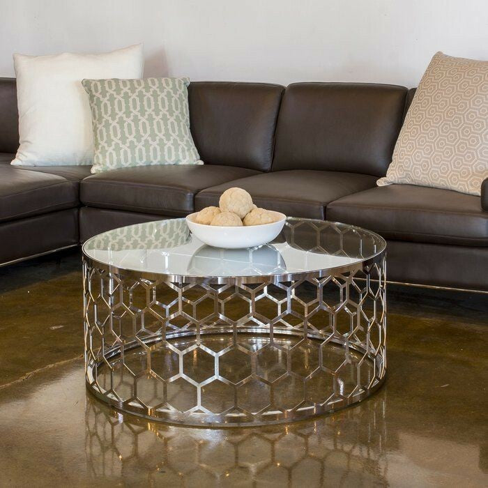 Furniture -  ترابيزة استانلس قطر ٥٠ سم بزجاج شفاف ٦مم