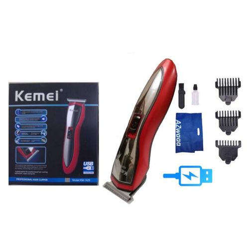 Kemei Proffesional Hair Clipper KM-1425 - Red - ماكينة حلاقة احترافية