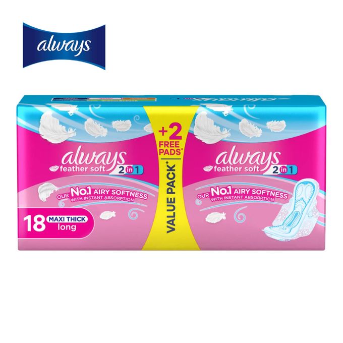 Always Always MAXI THICK , Long feather soft 2in1, 18 Pads
