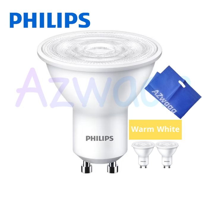 Philips Philips GU10 Led Lamp 3.2w,340lum, warm WHITE, 2pcs + Azwaaa Gift