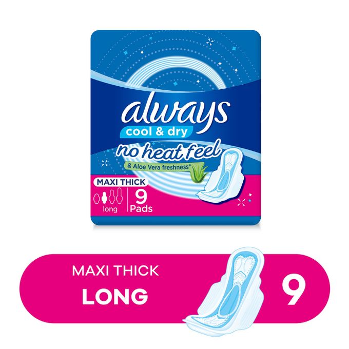 Always MAXI THICK , Long ,cool & dry, 9 Pads