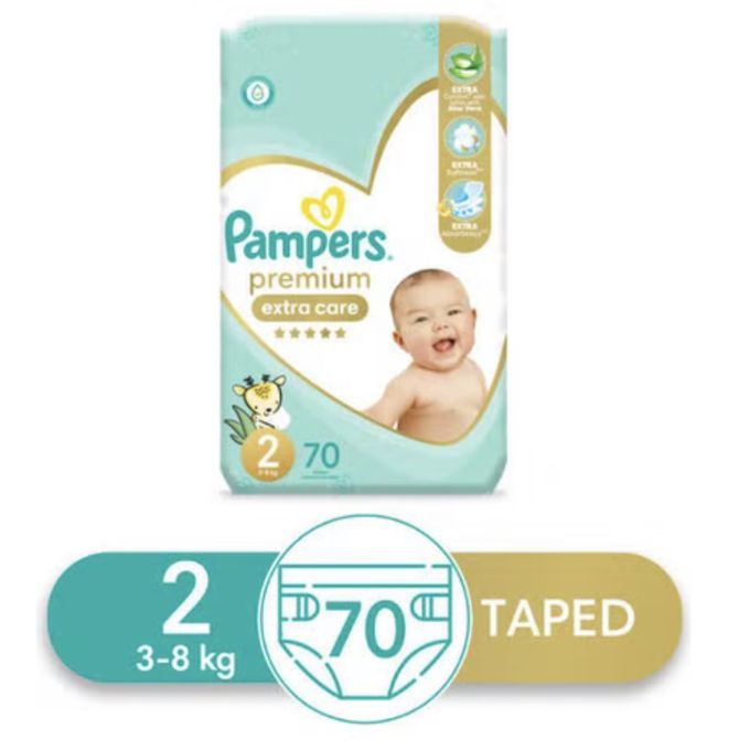 Pampers Premium Extra Care Baby Diapers - Size 2 – From 3Kg To 8Kg – 70 Diapers