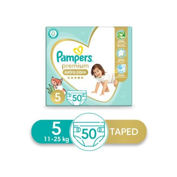 Pampers Premium Extra Care Baby Diapers - Size 5 – From 11Kg To 25Kg – 50 Diapers