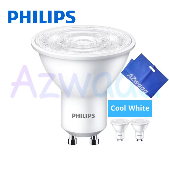 Philips Philips GU10 Led Lamp 3.2w,370lum, Cool WHITE, 2pcs + Azwaaa Gift